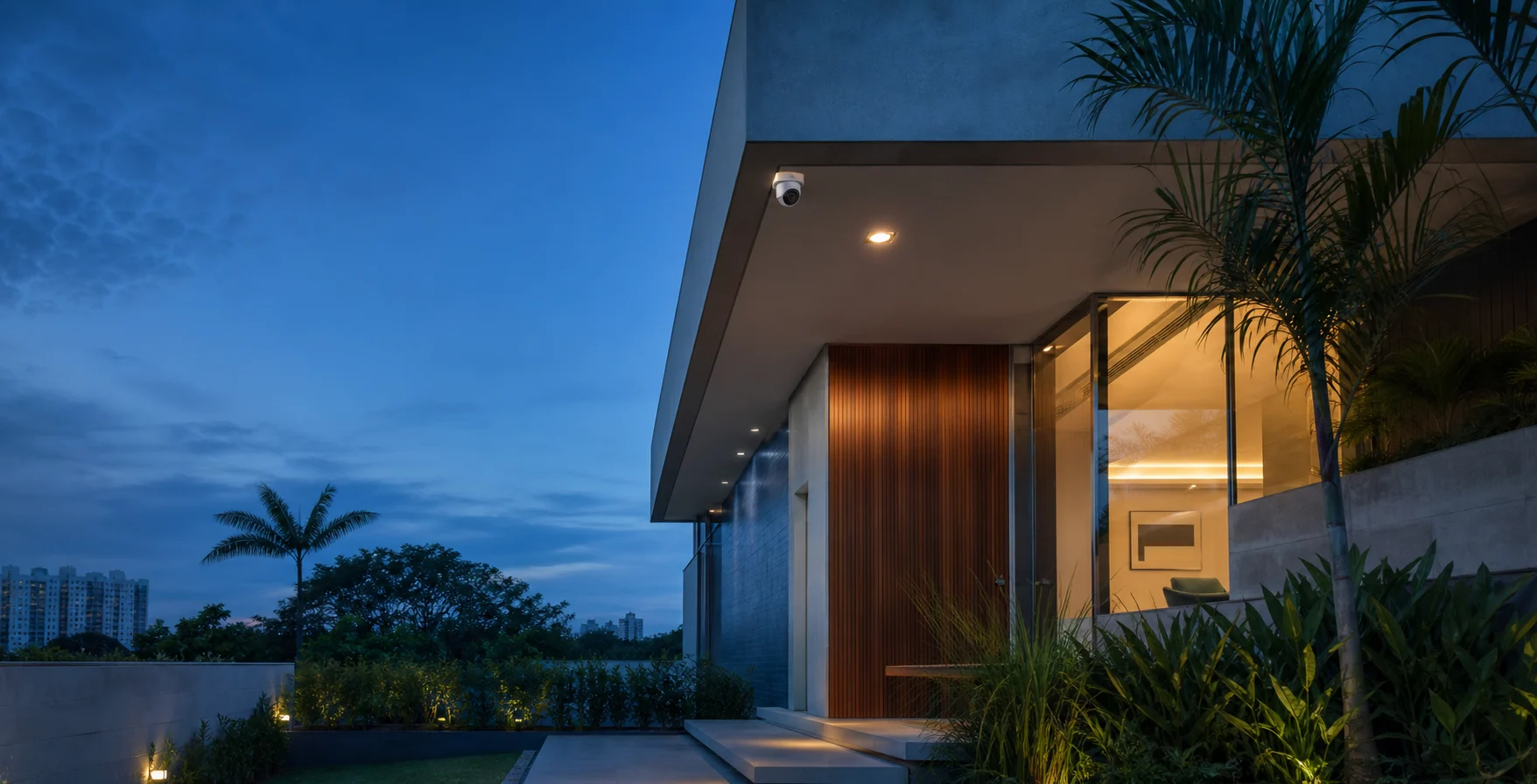 Residência contemporânea protegida por videomonitoramento integrado à arquitetura